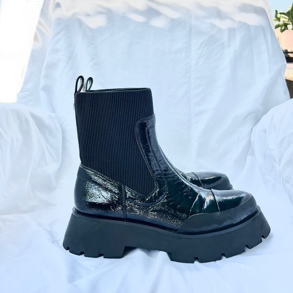 SAM EDELMAN | LARISSA BLACK ROUNDED TOE PULL ON CHUNKY HEEL PLATFORM BOOT SIZE 9 - Picture 7 of 9